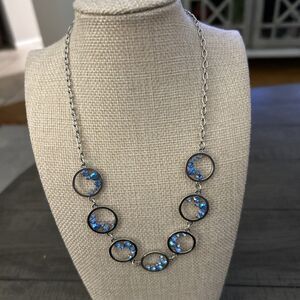 Silver Tone Necklace With Floating Crystal-Adorned Discs 16-19 Inch Chain